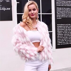 KC Collections faux fur pink jacket Size M